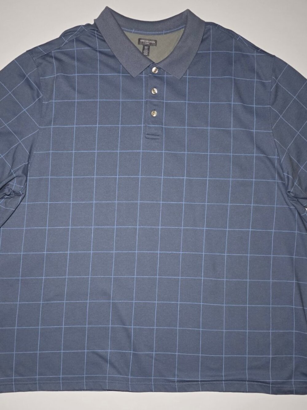 Van Heusen Mens Blue Checkered Flex Short Sleeve Polo Size = 4XLT